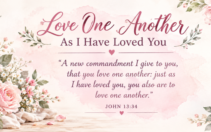 Love one another as I have loved you John 13:34 verse with pink roses and watercolor background