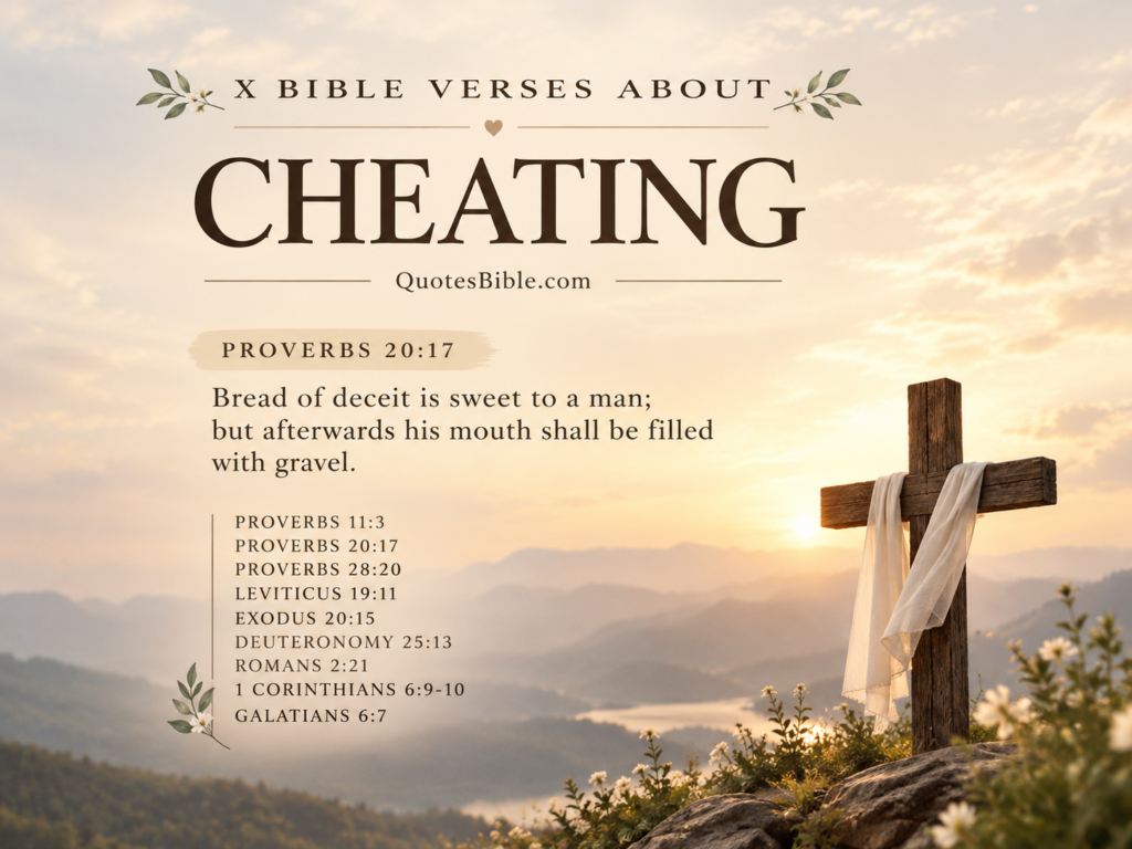 Bible verses about cheating with cross and sunrise background