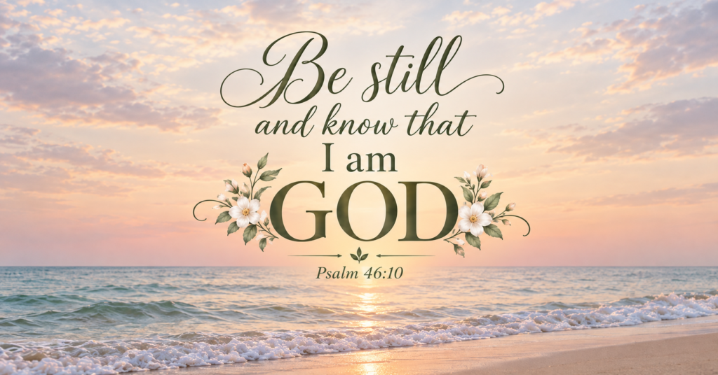 Be still and know that I am God Psalm 46:10 beach sunrise floral