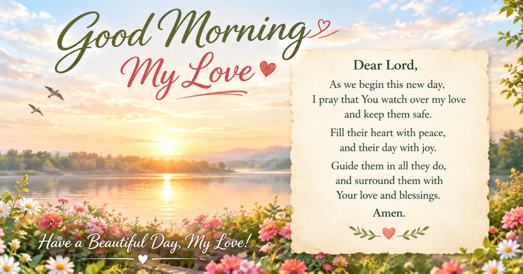 good morning prayer for my love with sunrise and flowers