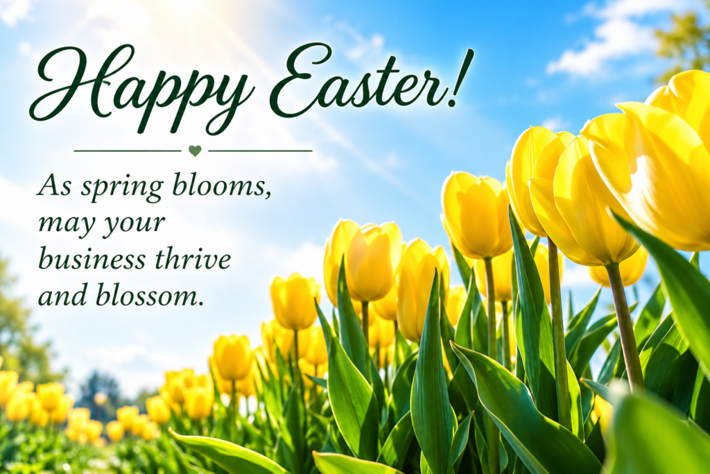 Inspirational Easter Messages 2026 with beautiful yellow tulips and a Happy Easter message