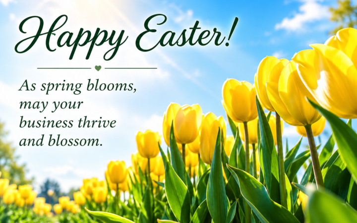 Inspirational Easter Messages 2026 with beautiful yellow tulips and a Happy Easter message