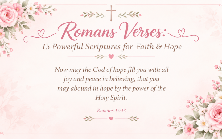 romans verses with pink roses and Romans 15:13 scripture card