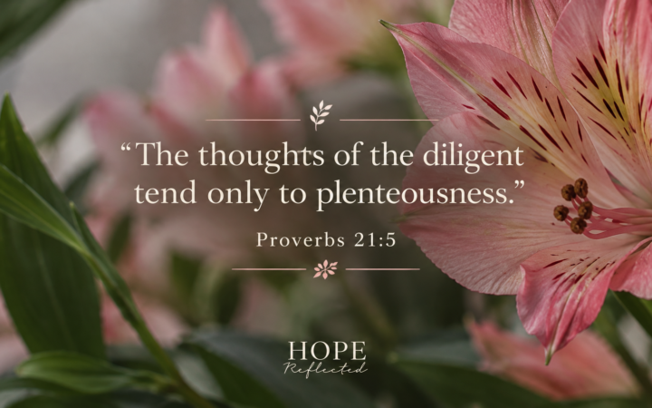 Proverbs 21:5 the thoughts of the diligent tend only to plenteousness pink flowers