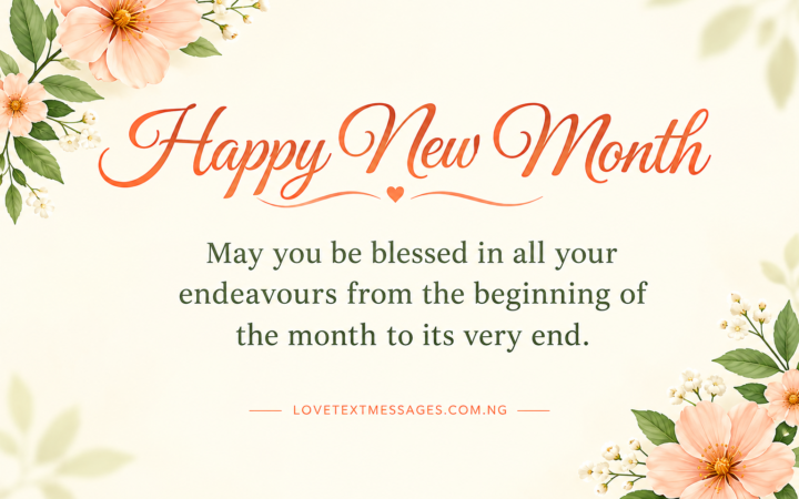 Happy new month message with peach flowers and may you be blessed in all your endeavours from beginning to end