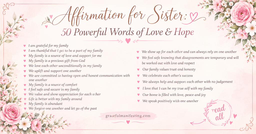 affirmation for sister with pink roses and powerful words of love