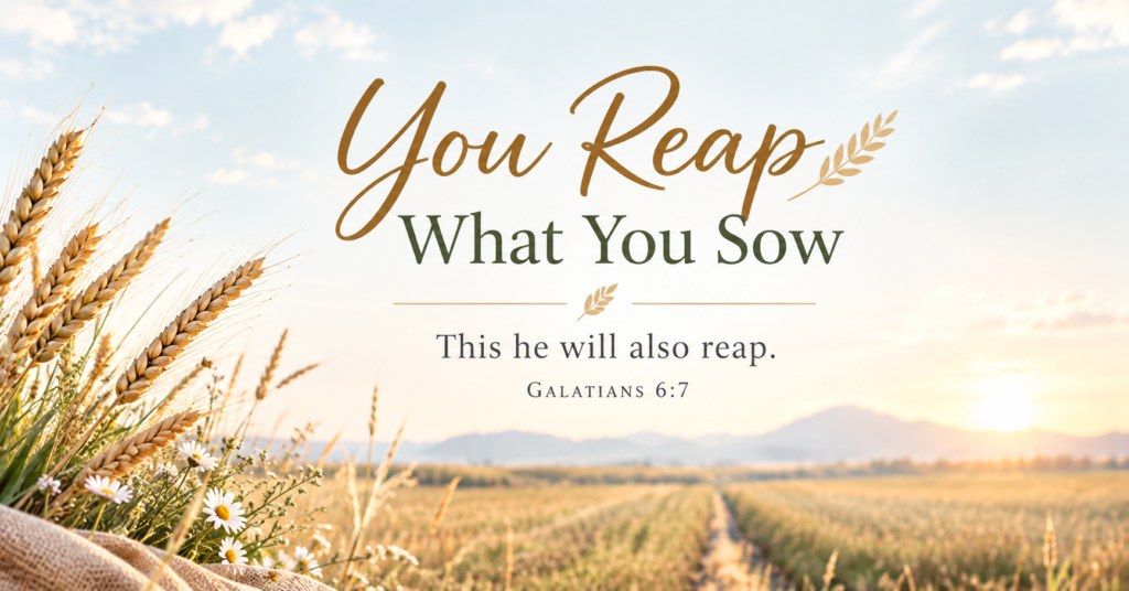 You reap what you sow Bible verse with Galatians 6:7 Scripture about choices, actions, and spiritual harvest