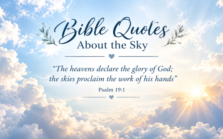 Bible quotes about sky with Psalm 19:1 verse golden sunrays through clouds and blue sky