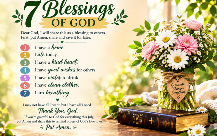 What Are the Seven Blessings with a beautiful Bible, flowers, and gratitude message