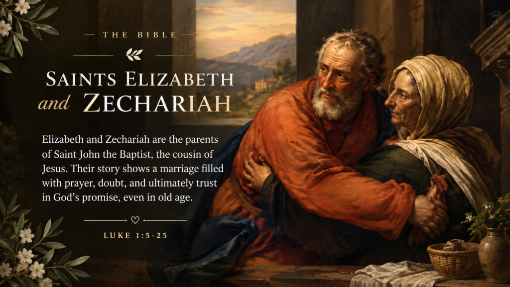 John the Baptist parents Zechariah and Elizabeth embracing from Luke 1:5-25