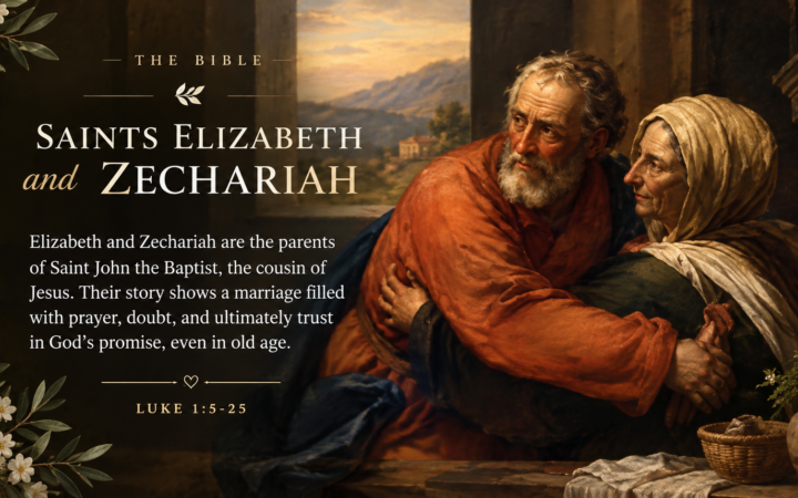 John the Baptist parents Zechariah and Elizabeth embracing from Luke 1:5-25