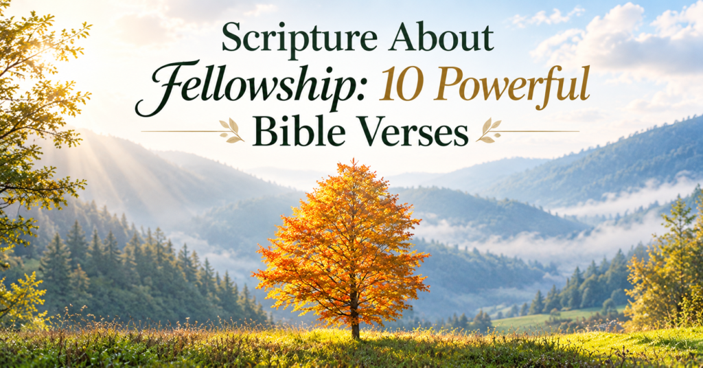 scripture about fellowship with autumn tree and mountain valley