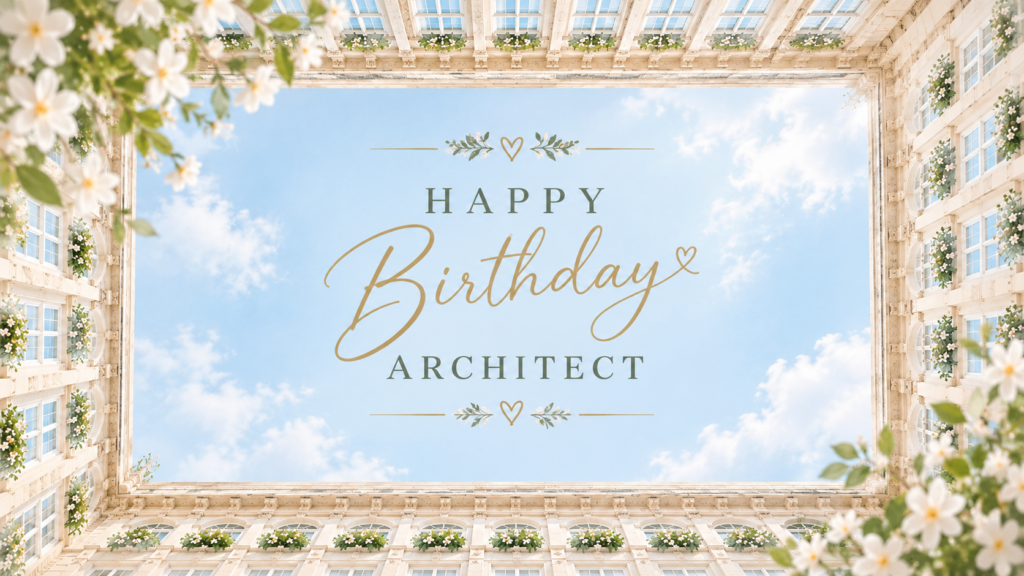 Architect Birthday Wishes with a beautiful architectural birthday design and sky background