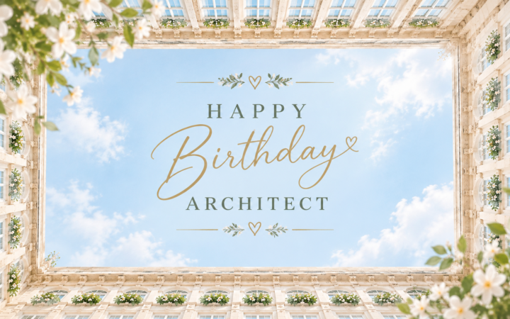 Architect Birthday Wishes with a beautiful architectural birthday design and sky background
