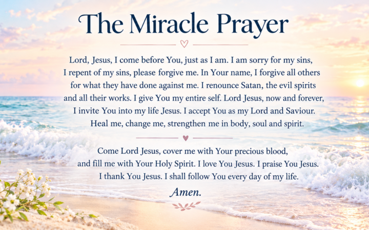 miracle prayer for healing over peaceful ocean waves at sunrise