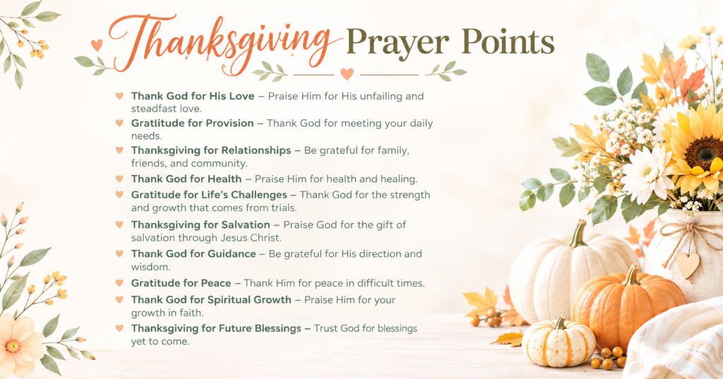 40 thanksgiving prayer points with pumpkins autumn flowers and gratitude list for love provision health salvation and peace