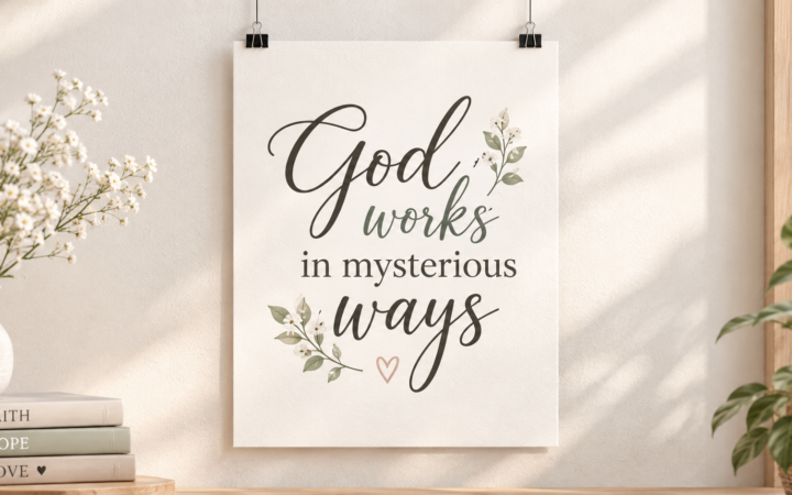 God works in mysterious ways with floral design and faith quote