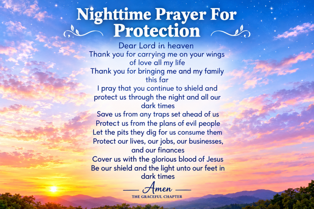 powerful night prayer for protection over sunset sky