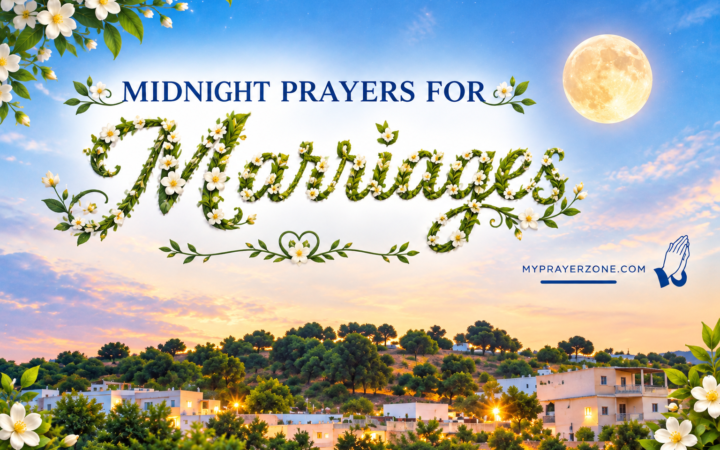 Midnight prayers for marriage with full moon white flowers green leaves and glowing village night sky background