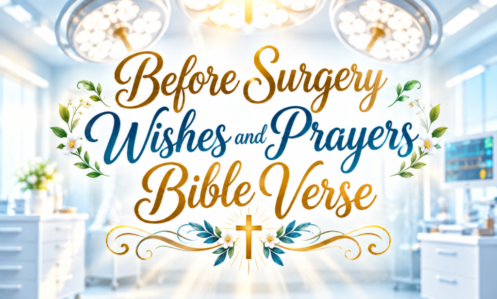 Before surgery wishes and prayers Bible verse with cross and operating room background