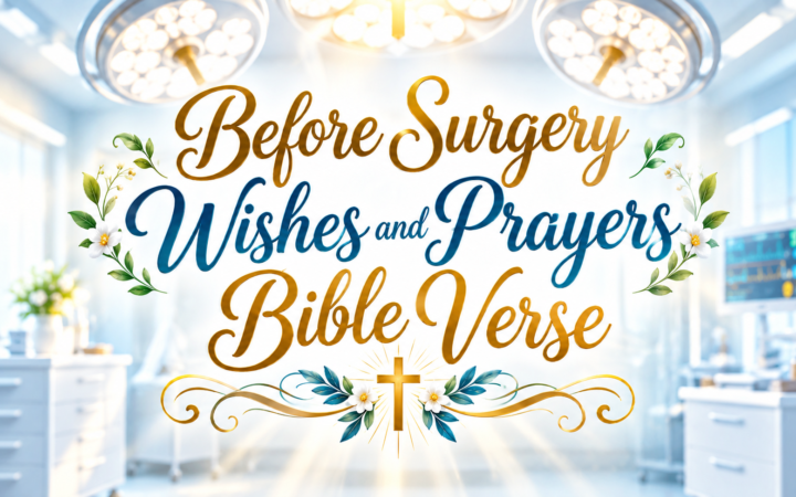 Before surgery wishes and prayers Bible verse with cross and operating room background