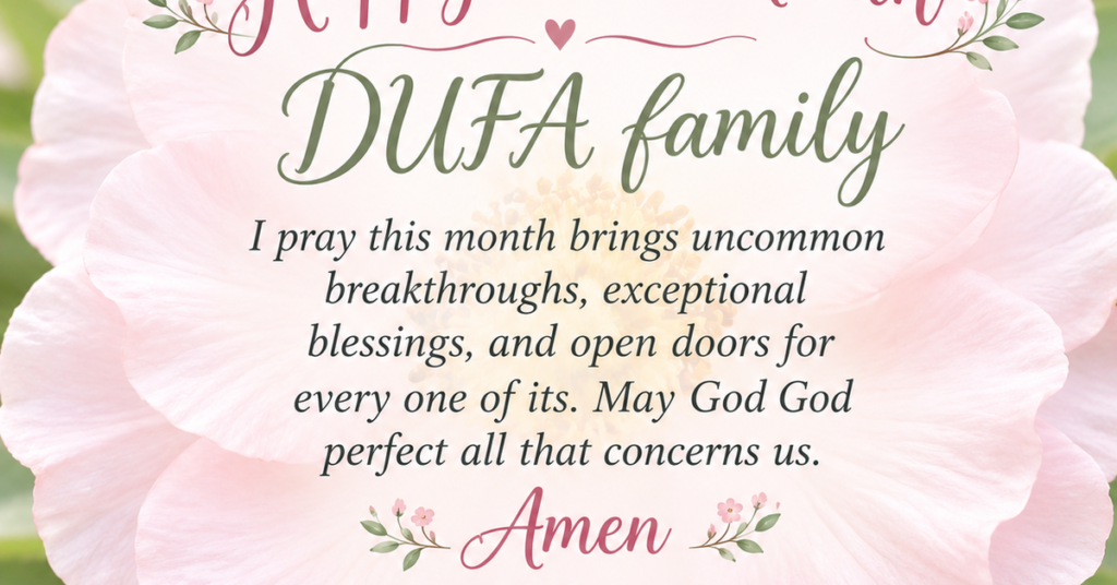 Happy new month prayer with pink flower background and breakthrough blessings open doors message