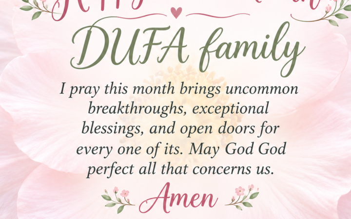 Happy new month prayer with pink flower background and breakthrough blessings open doors message