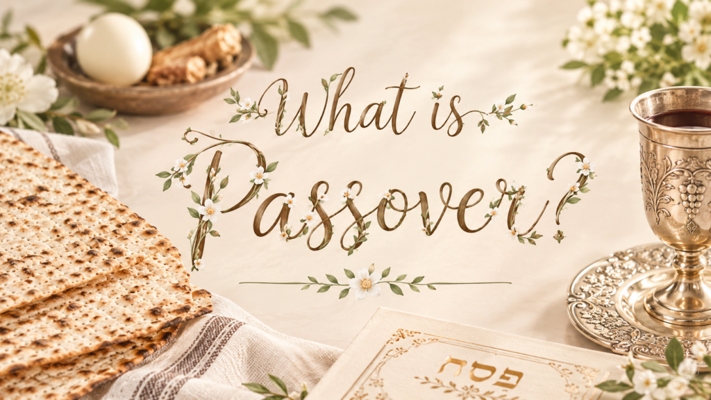 What is Passover with matzah, Seder cup, and traditional Jewish Passover symbols