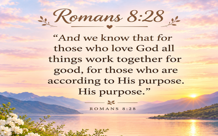 Romans 8:28 meaning with Bible verse about God working all things for good